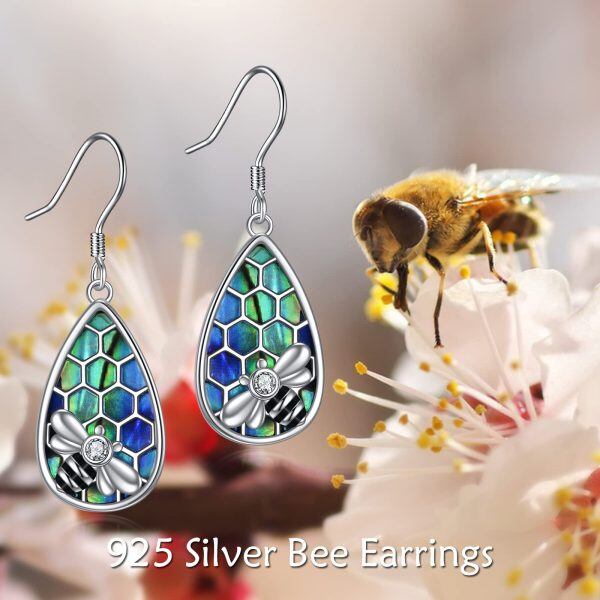 Sterling Silver Abalone Shell Bee Dangle Earrings-5