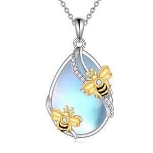 Sterling Silver Moonstone Bumble Bee Pendant Necklace-0