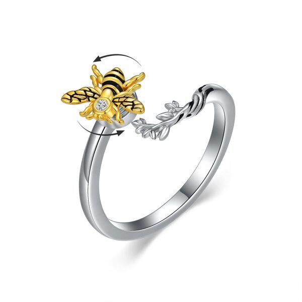 Sterling Silver Bee Spinner Adjustable Rings-0