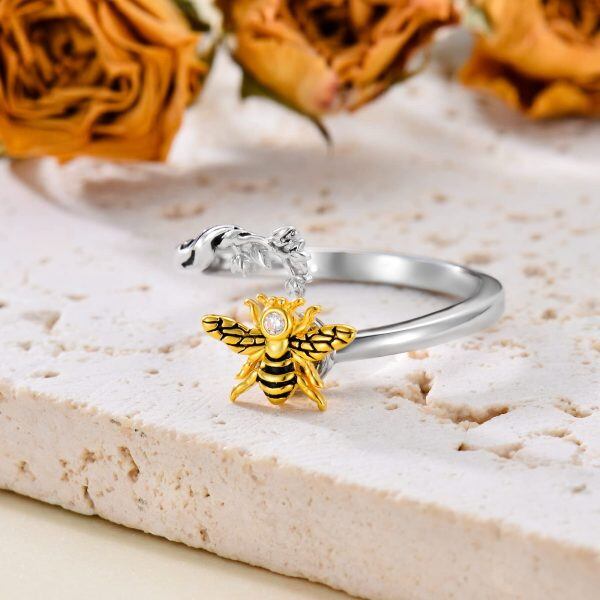 Sterling Silver Bee Spinner Adjustable Rings-3