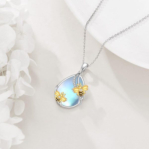 Sterling Silver Moonstone Bumble Bee Pendant Necklace-3