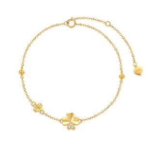 14K Gold Four Leaf Clover Chain Bracelets-0