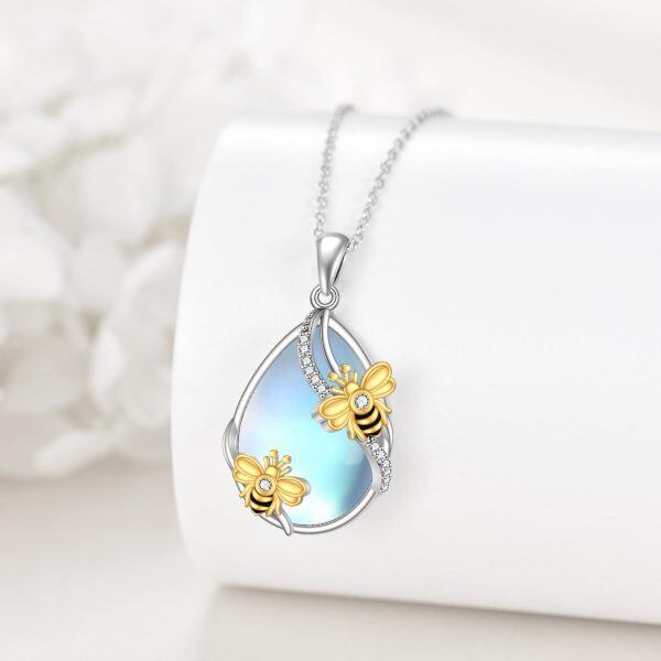 Sterling Silver Moonstone Bumble Bee Pendant Necklace-4