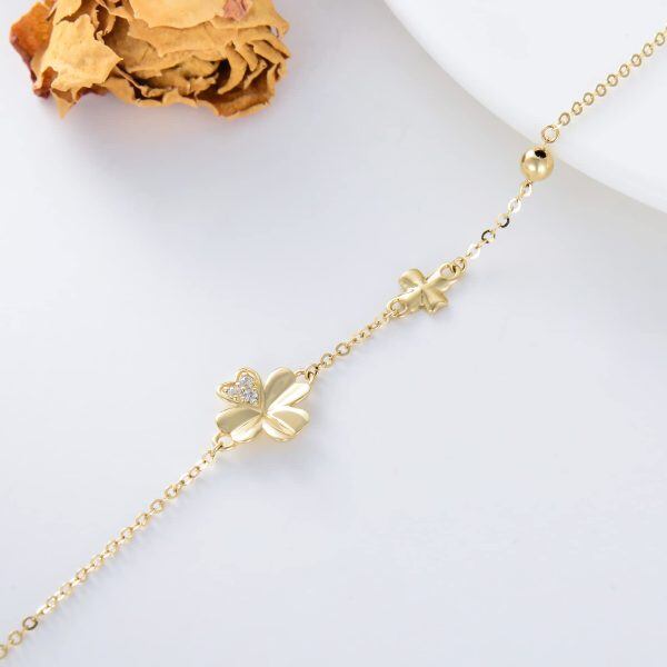 14K Gold Four Leaf Clover Chain Bracelets-1