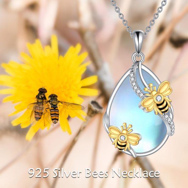 Sterling Silver Moonstone Bumble Bee Pendant Necklace-5