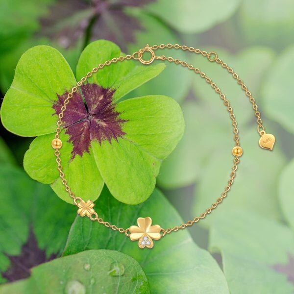 14K Gold Four Leaf Clover Chain Bracelets-5