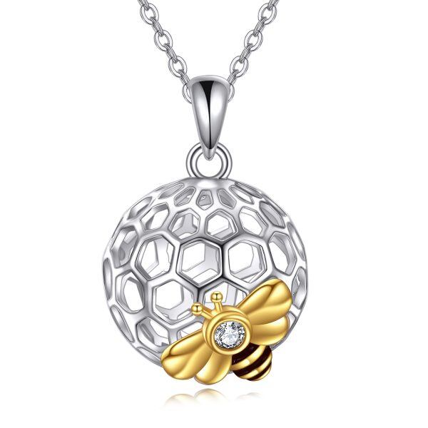 Sterling Silver Bee Honeycomb Ball Pendant Necklace-0