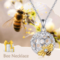 wholesale 925 Sterling Silver Honeycomb & Gold Bee Charm Pendant Necklace - Mothers Day Gifts for Her-0-5