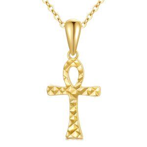 14K Gold Egypt Ankh Cross Pendant Necklace-0