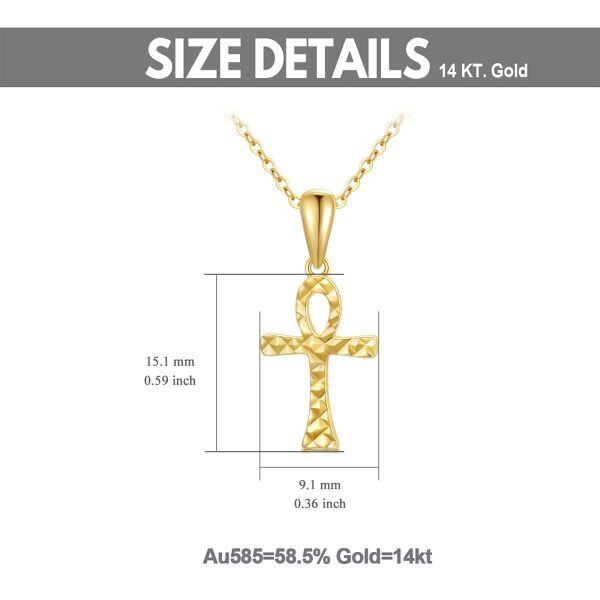 14K Gold Egypt Ankh Cross Pendant Necklace-3