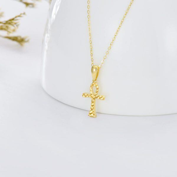 14K Gold Egypt Ankh Cross Pendant Necklace-4