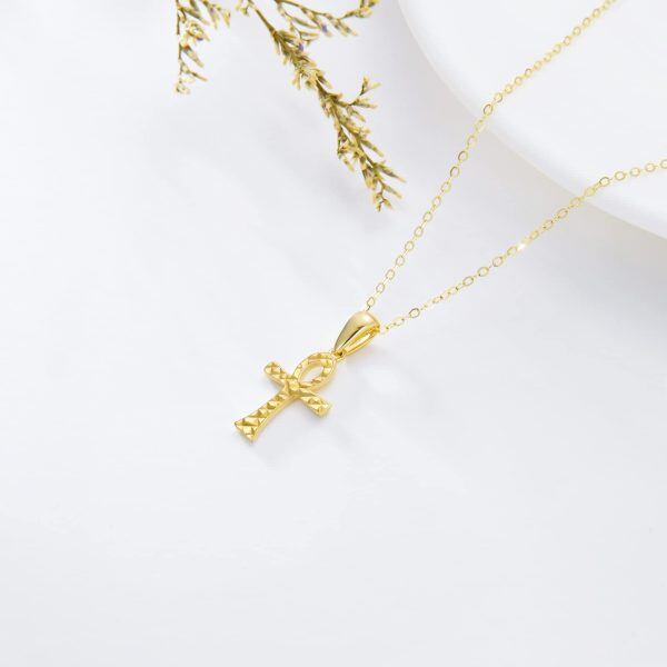 14K Gold Egypt Ankh Cross Pendant Necklace-5