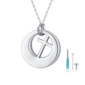 Sterling Silver Cross Circle of Life Eternity Urn Necklace-0