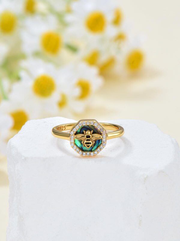 Sterling Silver Abalone Shell Bee Unique Rings-3