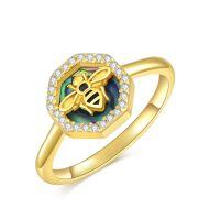 wholesale 925 Sterling Silver Honeycomb Bee & Cubic Zirconia Adjustable Ring- US # 9