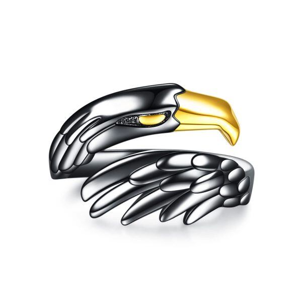 Sterling Silver Black Eagle Claw Adjustable Open Rings-0