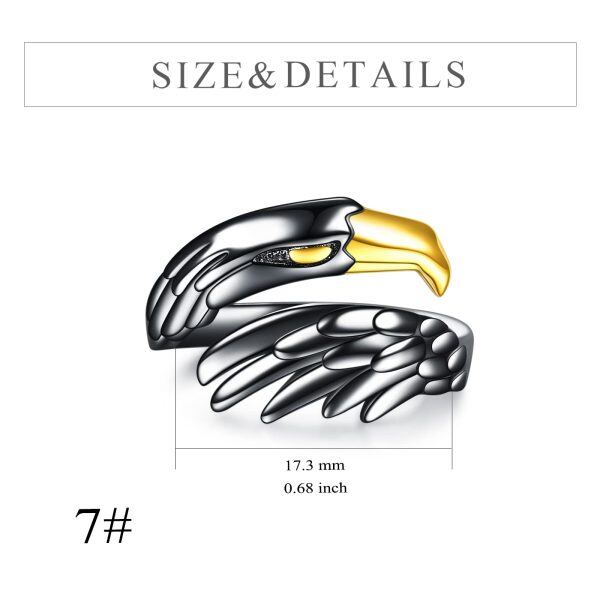 Sterling Silver Black Eagle Claw Adjustable Open Rings-3