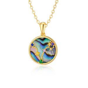 14K Gold Pisce Constellation Abalone Shell Pendant Necklace-0