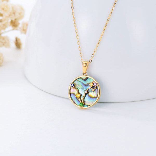 14K Gold Pisce Constellation Abalone Shell Pendant Necklace-1