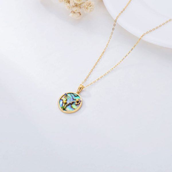 14K Gold Pisce Constellation Abalone Shell Pendant Necklace-2