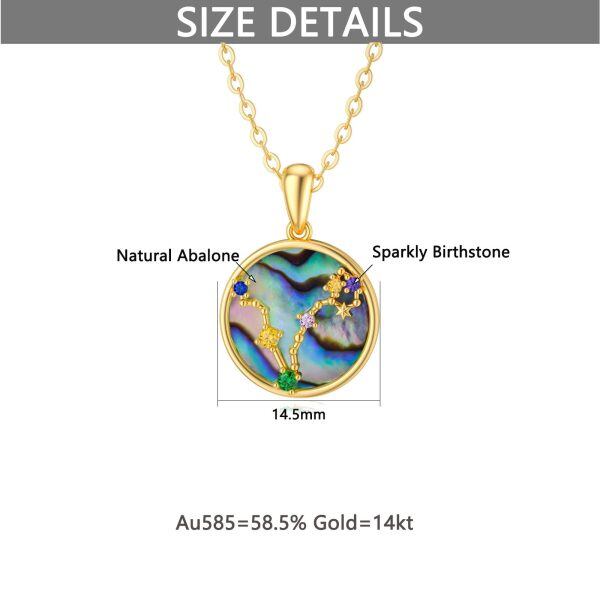 14K Gold Pisce Constellation Abalone Shell Pendant Necklace-4