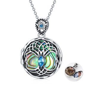 Sterling Silver Tree of Life Abalone Shell Locket Necklace-0