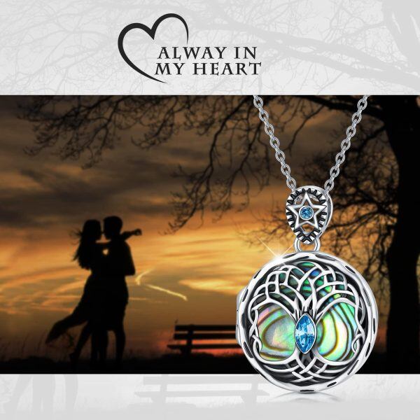 Sterling Silver Tree of Life Abalone Shell Locket Necklace-2