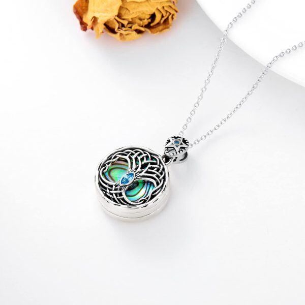 Sterling Silver Tree of Life Abalone Shell Locket Necklace-3