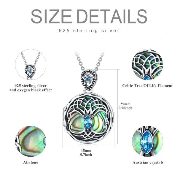 Sterling Silver Tree of Life Abalone Shell Locket Necklace-6