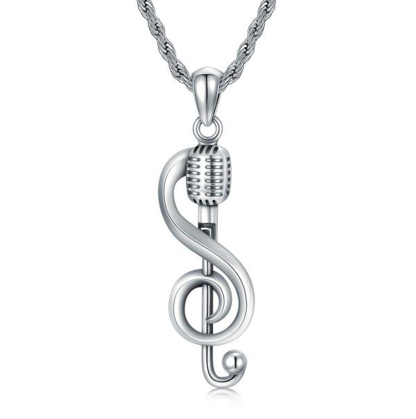 Sterling Silver Musical Note Pendant Necklace-0