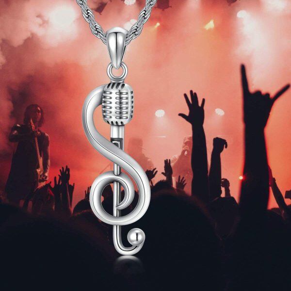 Sterling Silver Musical Note Pendant Necklace-1