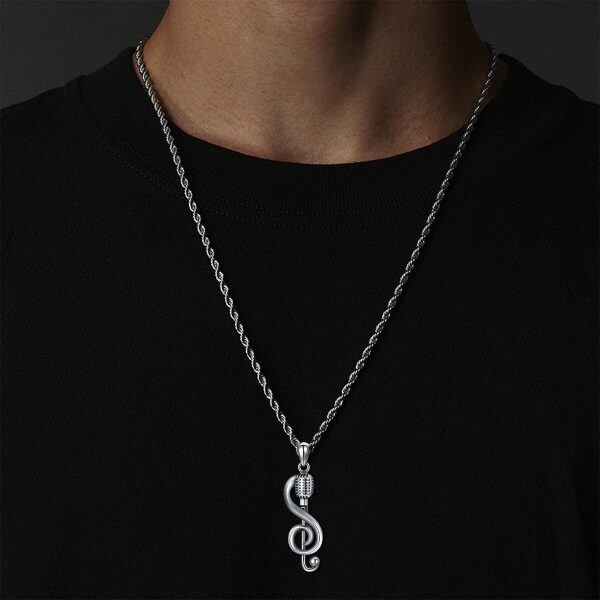 Sterling Silver Musical Note Pendant Necklace-2