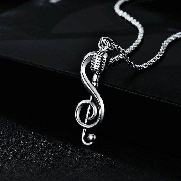 Sterling Silver Musical Note Pendant Necklace-3