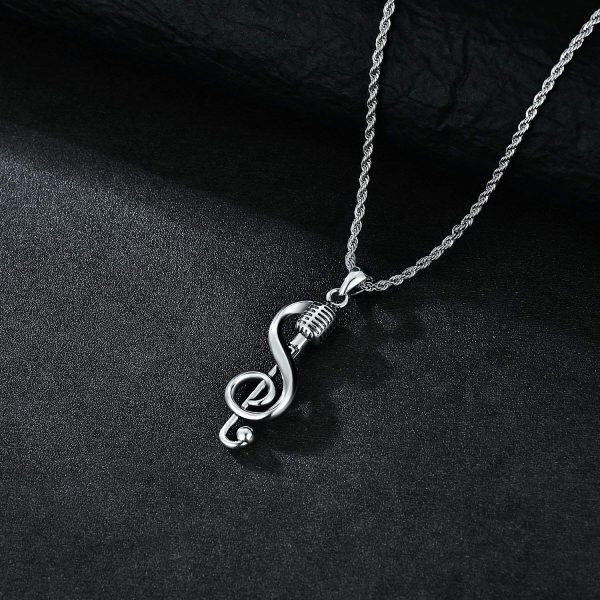 Sterling Silver Musical Note Pendant Necklace-4