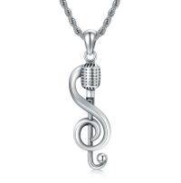 wholesale 925 Sterling Silver Microphone Treble Clef Pendant Necklace  for Men- Rhodium Plated