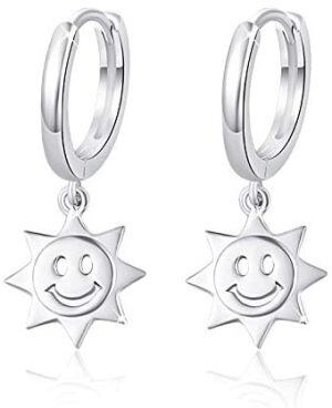 Sterling Silver Smiley Face Hoop Earrings-0