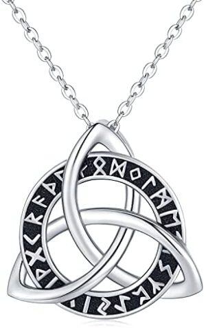 Sterling Silver Celtic Knot Viking Rune Pendant Necklace-0