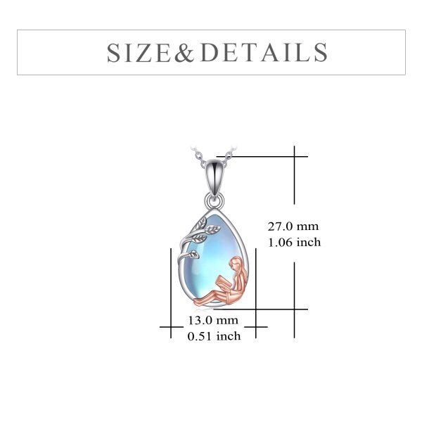 Sterling Silver Two-tone Moonstone Reading Girl Pendant Necklace-4