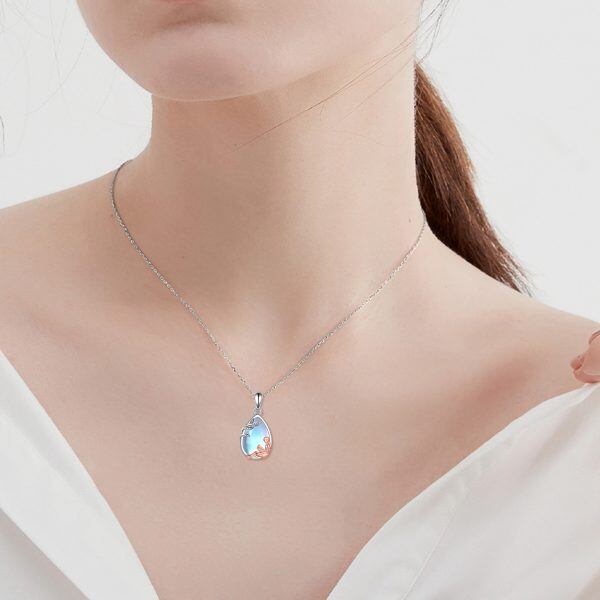 Sterling Silver Two-tone Moonstone Reading Girl Pendant Necklace-6