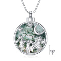 wholesale 925 Sterling Silver Green Agate Mountain Moon Stars Cremation Keepsake Pendant Necklace with Funnel and Fill Tool-0-0