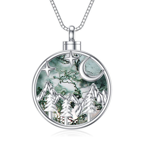 Sterling Silver Moss Agate Mountain Star Urn Necklace-1