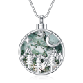 wholesale 925 Sterling Silver Green Agate Mountain Moon Stars Cremation Keepsake Pendant Necklace with Funnel and Fill Tool-0-1