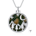 wholesale 925 Sterling Silver Green Agate Mountain Moon Stars Cremation Keepsake Pendant Necklace with Funnel and Fill Tool-0-7