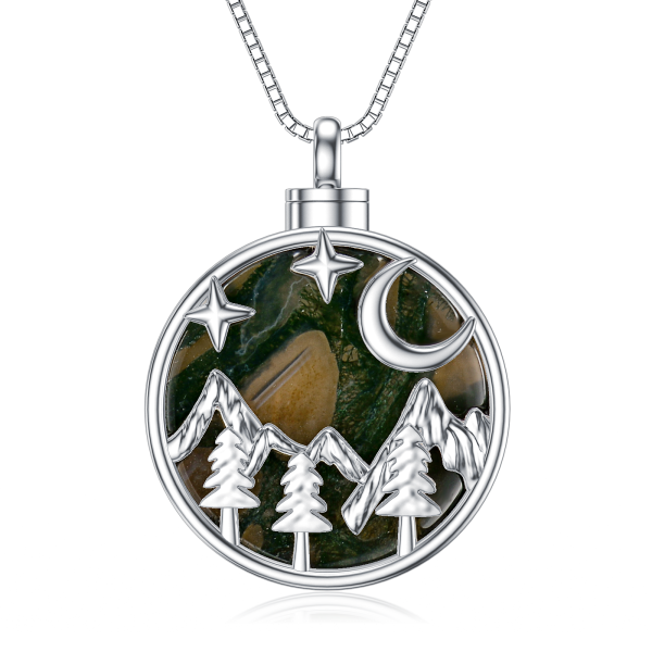 Sterling Silver Moss Agate Mountain Star Urn Necklace-8