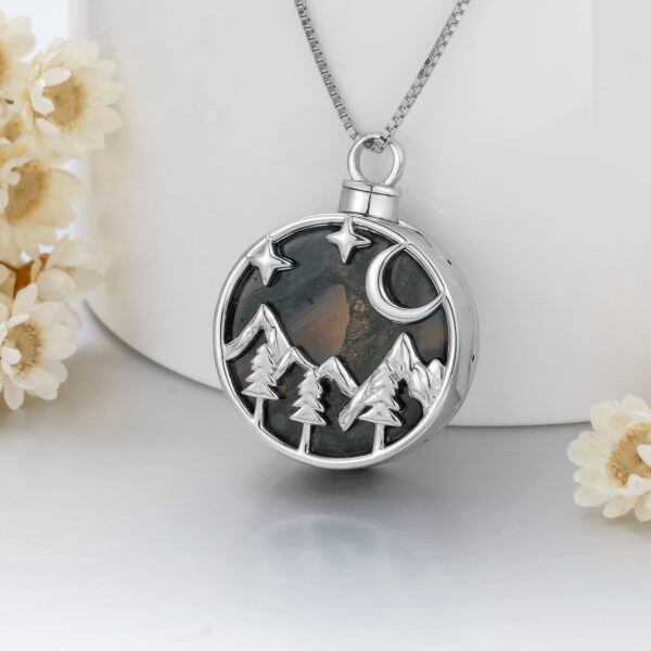 Sterling Silver Moss Agate Mountain Star Urn Necklace-9