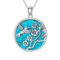 wholesale 925 Sterling Silver Natural Turquoise Hummingbird & Flowers Pendant Necklaces for Women Gifts Jewelry 48 Chain Length-0-0