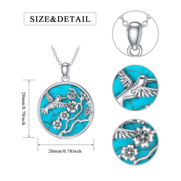 Sterling Silver Hummingbird and Flowers Turquoise Pendant Necklace-1