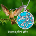 wholesale 925 Sterling Silver Natural Turquoise Hummingbird & Flowers Pendant Necklaces for Women Gifts Jewelry 48 Chain Length-0-5