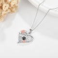 wholesale 925 Sterling Silver Heart-Shaped Bee and Flower Pendant Necklace Gift for Women-0-4