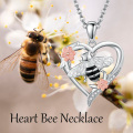 wholesale 925 Sterling Silver Heart-Shaped Bee and Flower Pendant Necklace Gift for Women-0-5